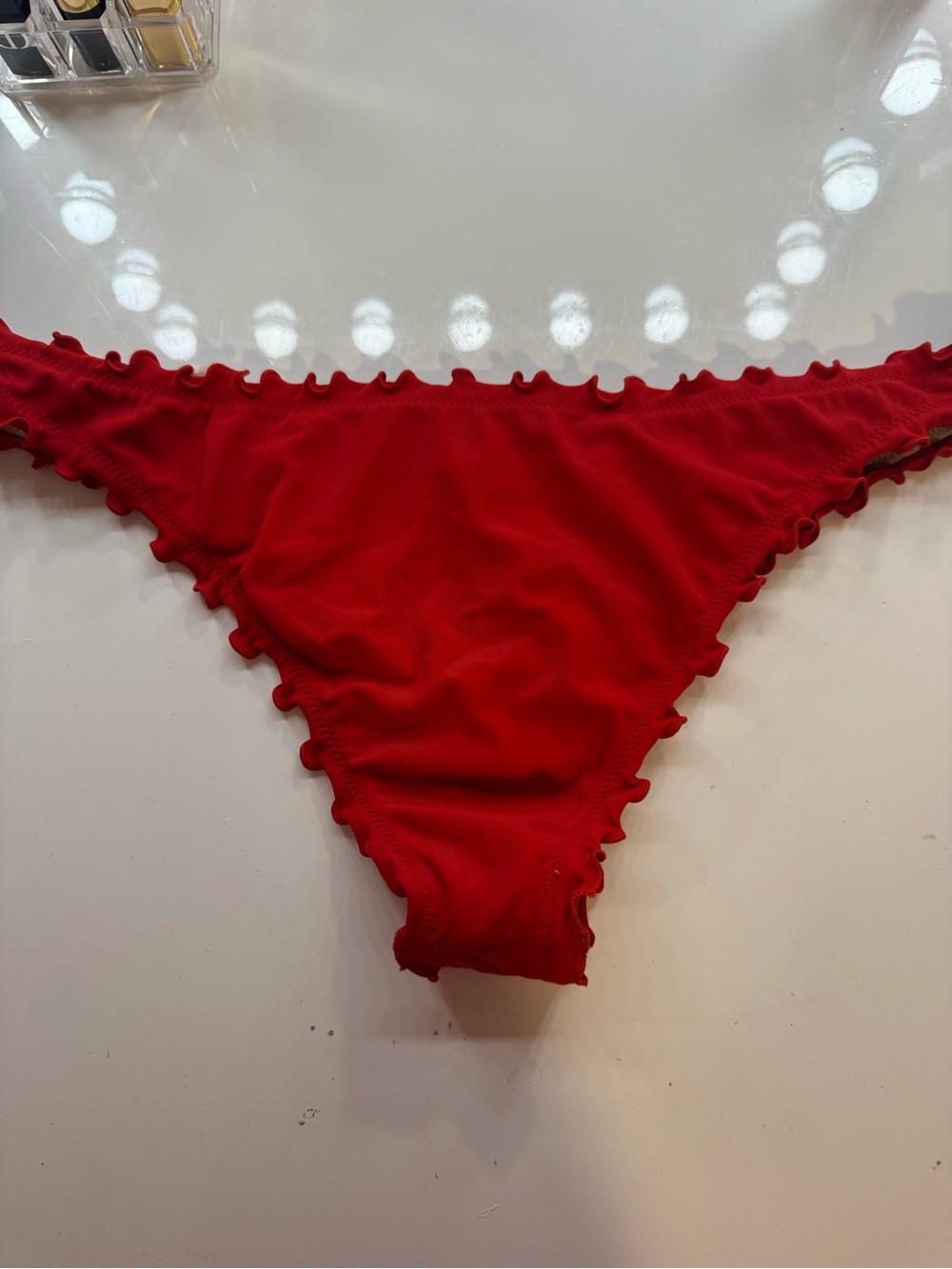 Red Ruffle Trim Bikini Bottom - Picture 2 of 3
